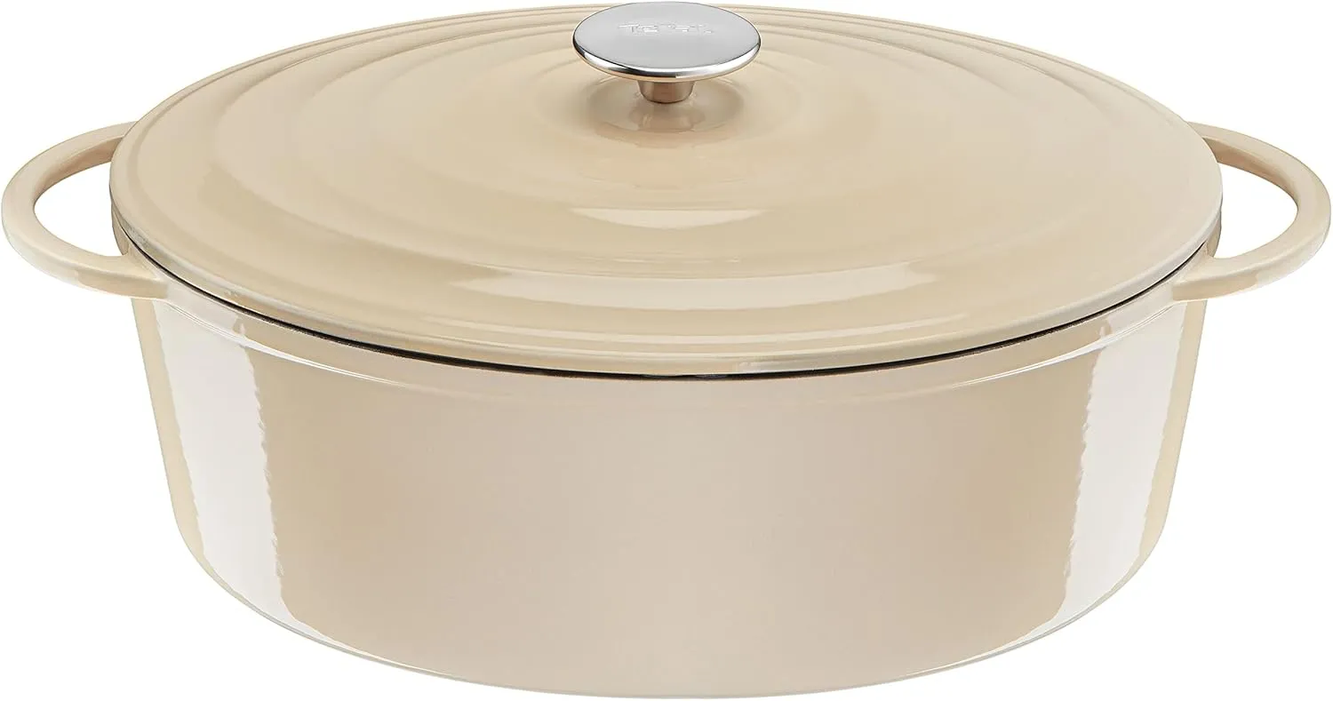 Tefal E25906 LOV Oval Roasting Dish 34 cm | Recovered Cast Iron | Optimal Heat Retention | Suitable for All Hobs | Suitable for Induction Cookers | Oven Safe up to 250 °C | Dishwasher Safe | Beige