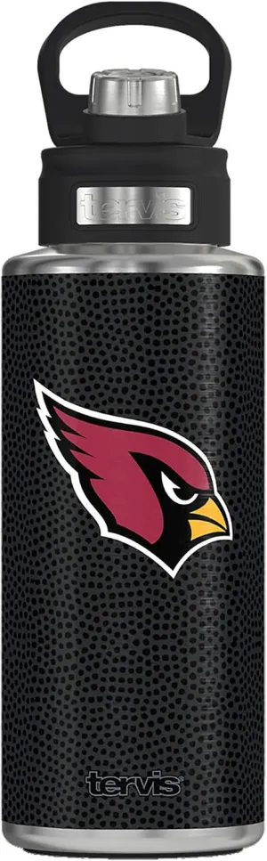 Tervis NFL Arizona Cardinals - Black Leather Triple Walled Insulated Tumbler Travel Cup Keeps Drinks Cold, 32oz Wide Mouth Bottle, Stainless Steel
