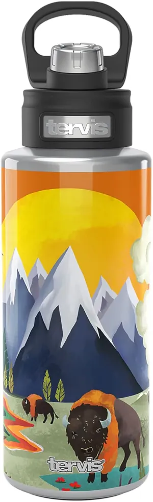 Tervis The Whiskey Ginger Yellowstone Triple Walled Insulated Tumbler Travel Cup Keeps Drinks Cold, 32oz Wide Mouth Bottle, Stainless Steel