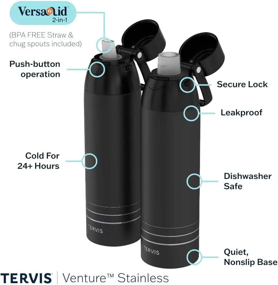Tervis Venture Water Bottle NFL® Jacksonville Jaguars - Full Speed Triple Walled Insulated Tumbler Travel Cup Keeps Drinks Cold & Hot, 26oz, Stainless Steel