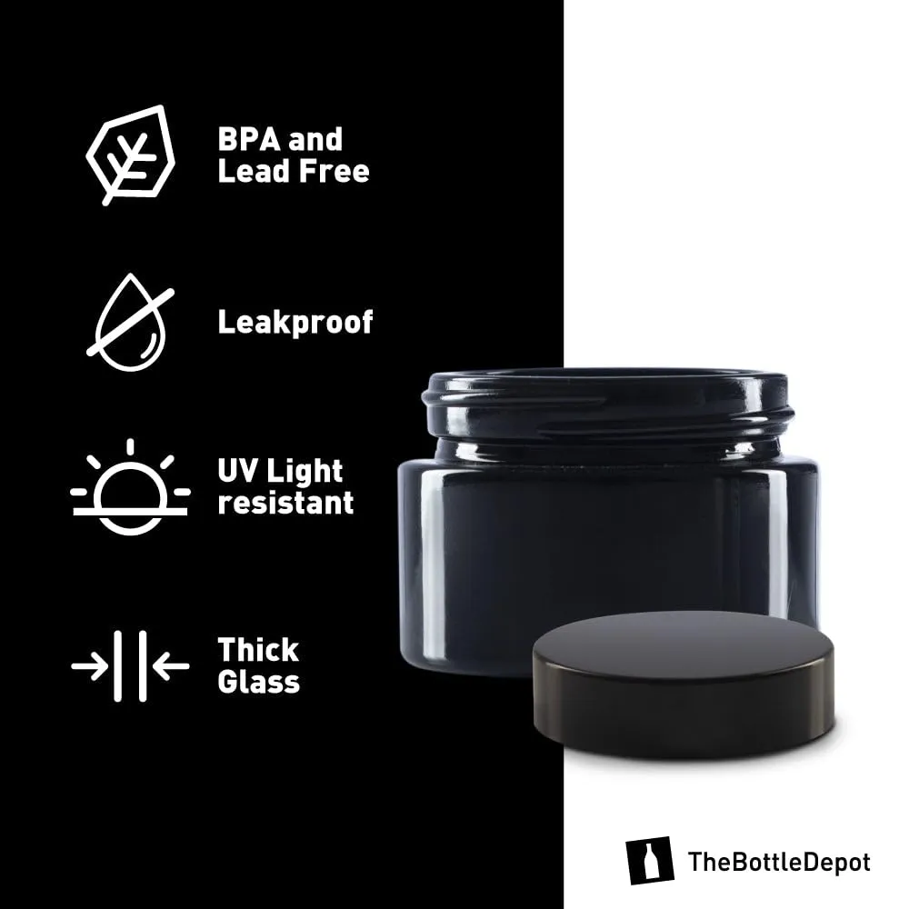 The Bottle Depot - 24 Pack - 1 oz Glass Jars with Black Lids - Black UV - 48-400 Neck Finish - UV Rays Protection