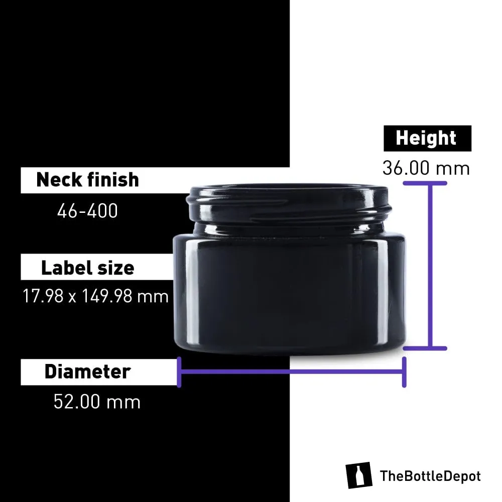 The Bottle Depot - 24 Pack - 1 oz Glass Jars with Black Lids - Black UV - 48-400 Neck Finish - UV Rays Protection