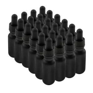 The Bottle Depot - Eye Dropper Bottle 0.5 oz - 24 Pack (15 ml Black Frosted Glass Dropper Bottles with Black Glass Pipette) Empty Tincture Bottles with Droppers - 18-400 Neck Finish