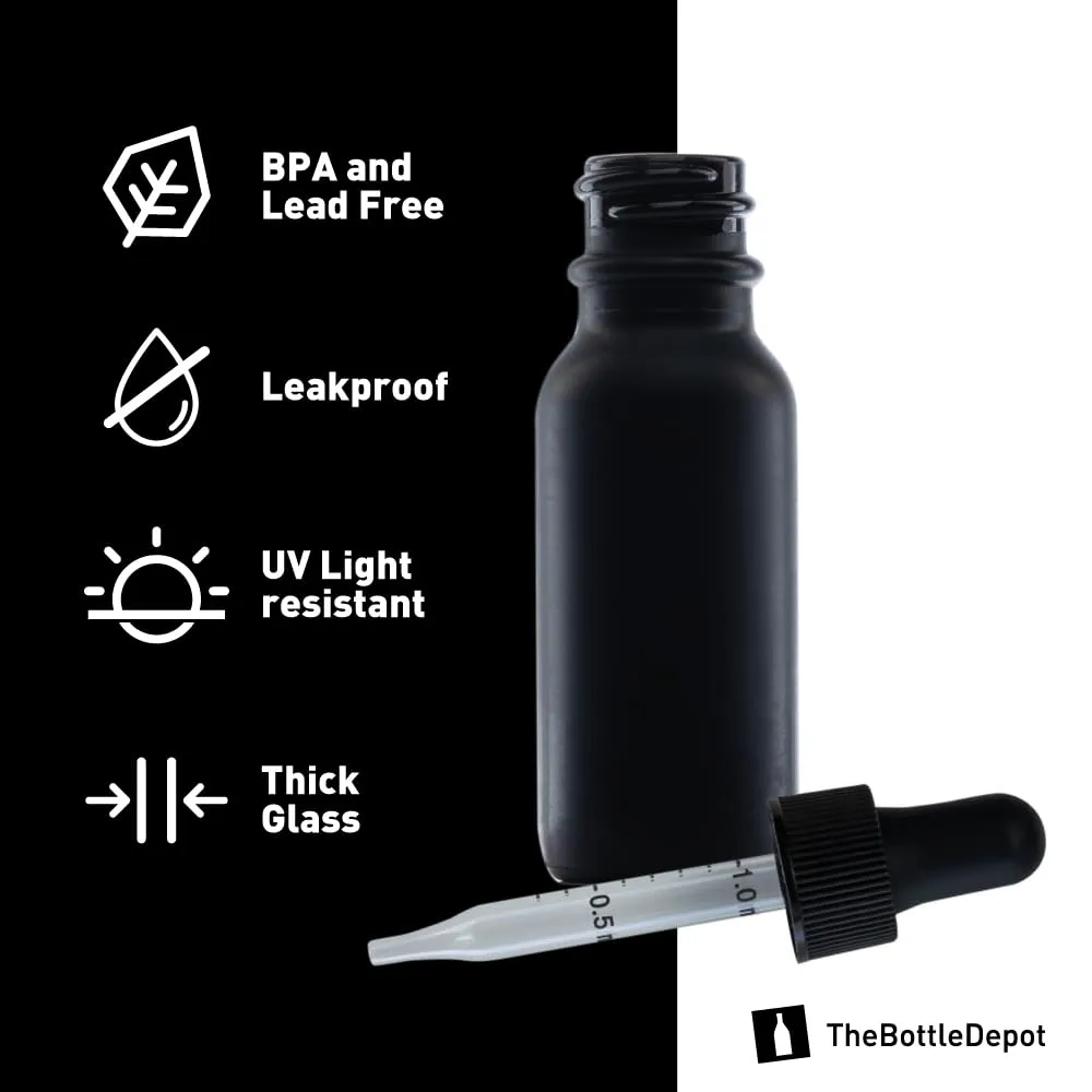 The Bottle Depot - Eye Dropper Bottle 0.5 oz - 24 Pack (15 ml Black Frosted Glass Dropper Bottles with Black Glass Pipette) Empty Tincture Bottles with Droppers - 18-400 Neck Finish