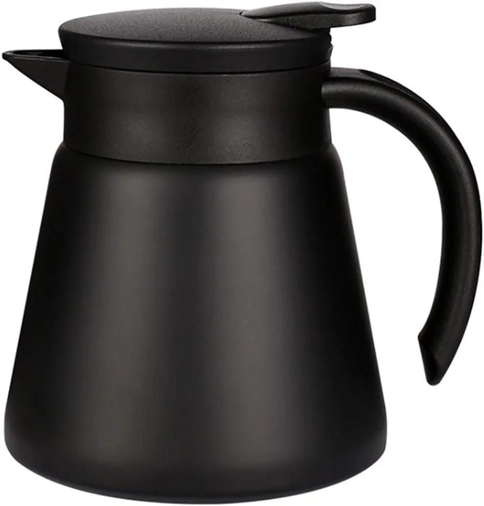 Thermal Coffee Carafe Tea Pot 20 Oz Stainless Steel Insulation Pot Double Wall Vacuum Insulated Coffee Water & Beverage Dispenser (Black)