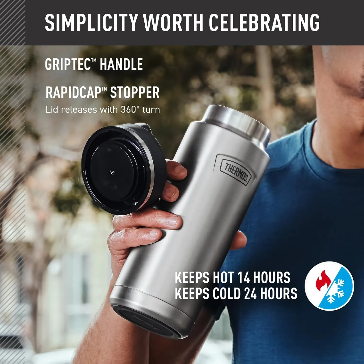 THERMOS ICON SERIES Stainless Steel Water Bottle with Screw Top Lid - 32 Ounce, Granite - Insulated Water Bottle with Lid