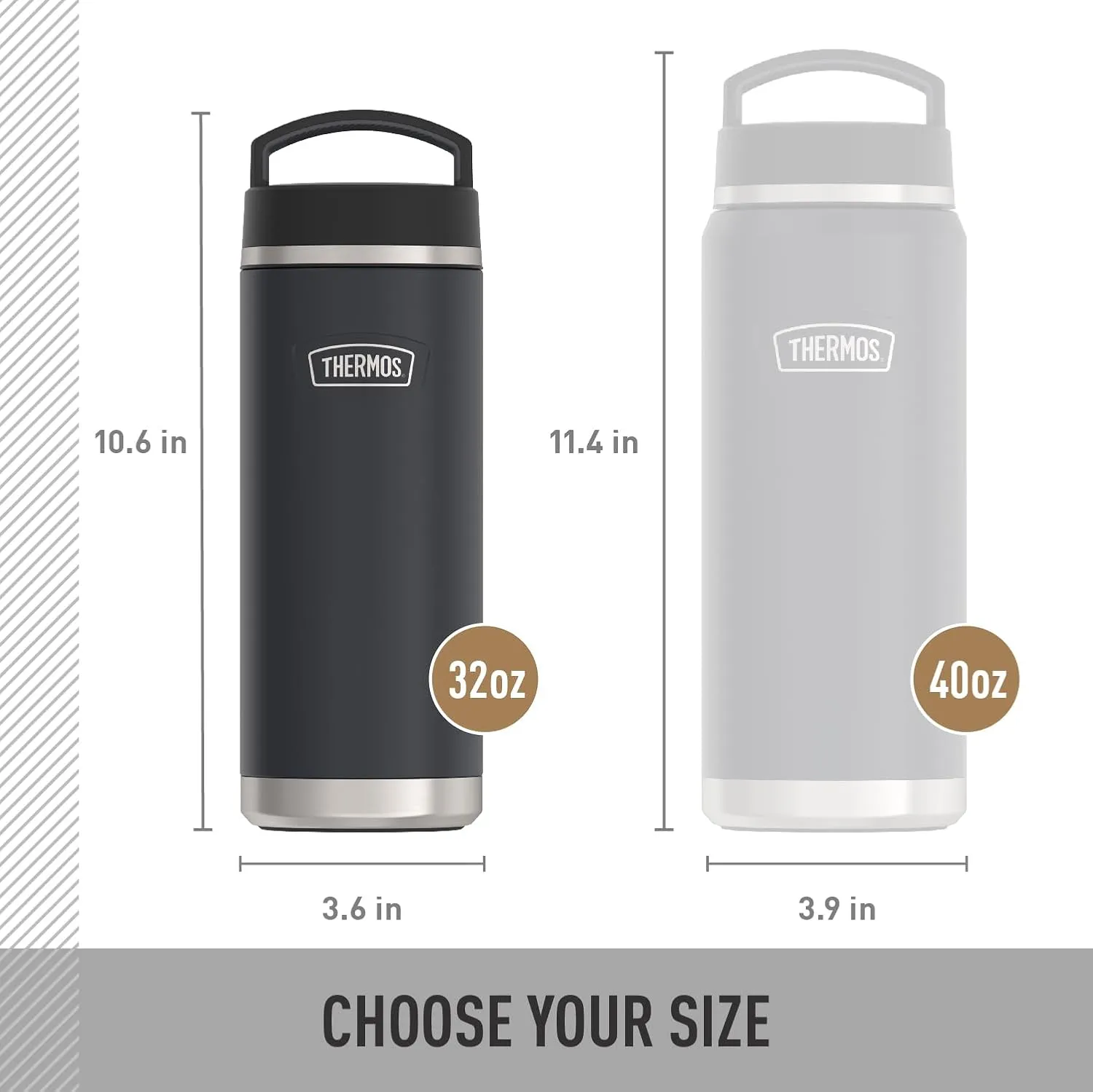 THERMOS ICON SERIES Stainless Steel Water Bottle with Screw Top Lid - 32 Ounce, Granite - Insulated Water Bottle with Lid