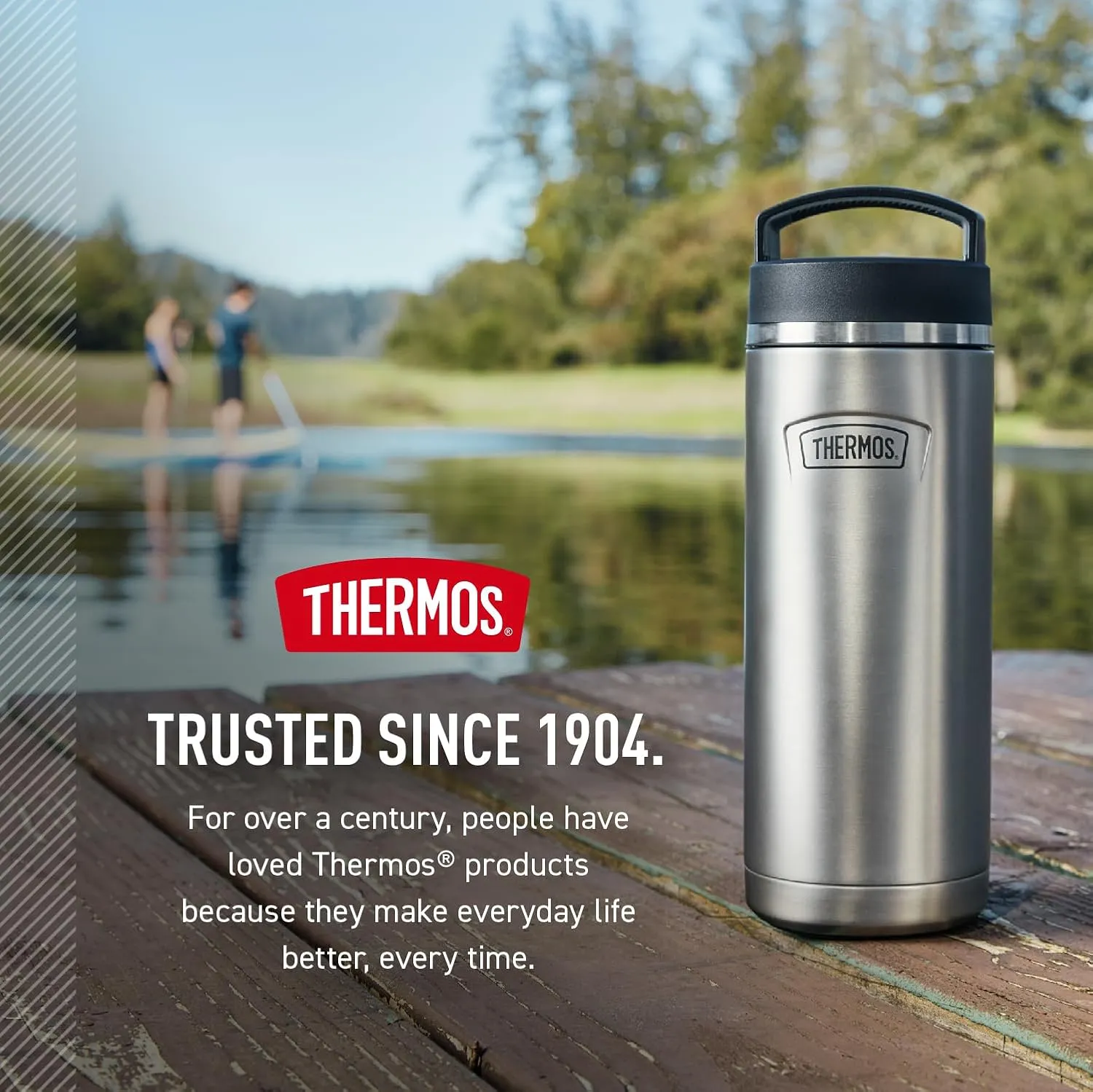 THERMOS ICON SERIES Stainless Steel Water Bottle with Screw Top Lid - 32 Ounce, Granite - Insulated Water Bottle with Lid