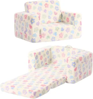 Tiita 2-in-1 Kids Sofa, Convertible Children Couch to Lounger, Flip Out Kids Chair, Toddler Armrest Chair Bed, Folding Kid Play Sofa for Girl or Boy, Flower
