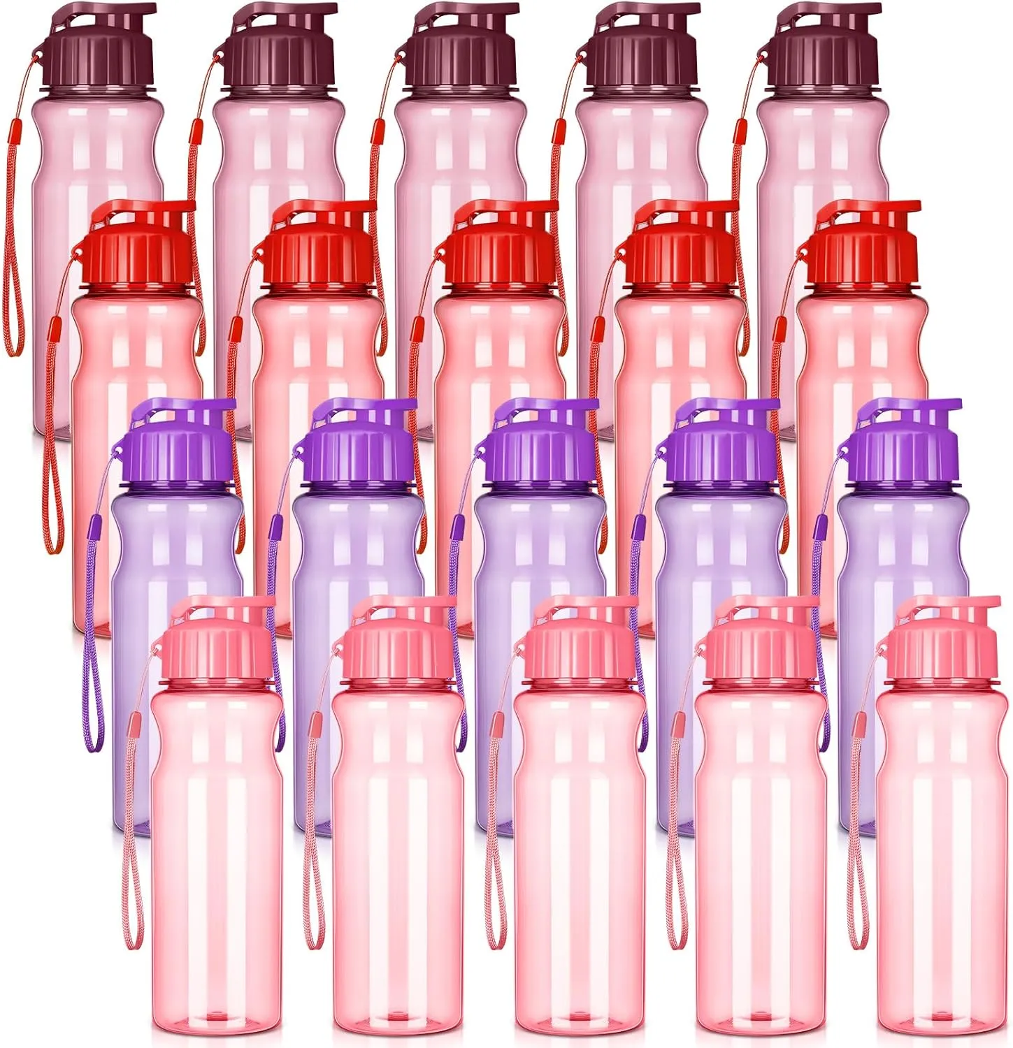 Tioncy 20 Pieces Plastic Water Bottles for Adults Bulk 17 oz Sport Drink Bottles with Handle Strap Lightweight Leakproof Drink Flip Top cups for Party Outdoor(Multicolour)