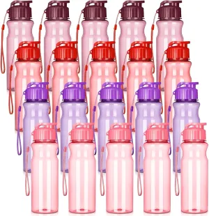 Tioncy 20 Pieces Plastic Water Bottles for Adults Bulk 17 oz Sport Drink Bottles with Handle Strap Lightweight Leakproof Drink Flip Top cups for Party Outdoor(Multicolour)