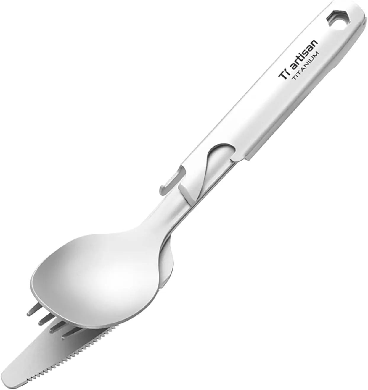Titanium Flatware Knife Fork Spoon Bottle Opener 4 Pieces Tableware Set Lightweight Camping Utility Cutlery Set with Carrying Bag for Traveling Picnic Hiking