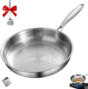 Titanium Hammered Pan Pro With Lid, Taimas Titanium Pan, Scratch-Resistant Non Stick Titaniums Nutri Pans, 2025 Ultra-Durable Nonstick Frying Pans (Without lid 10.23in)