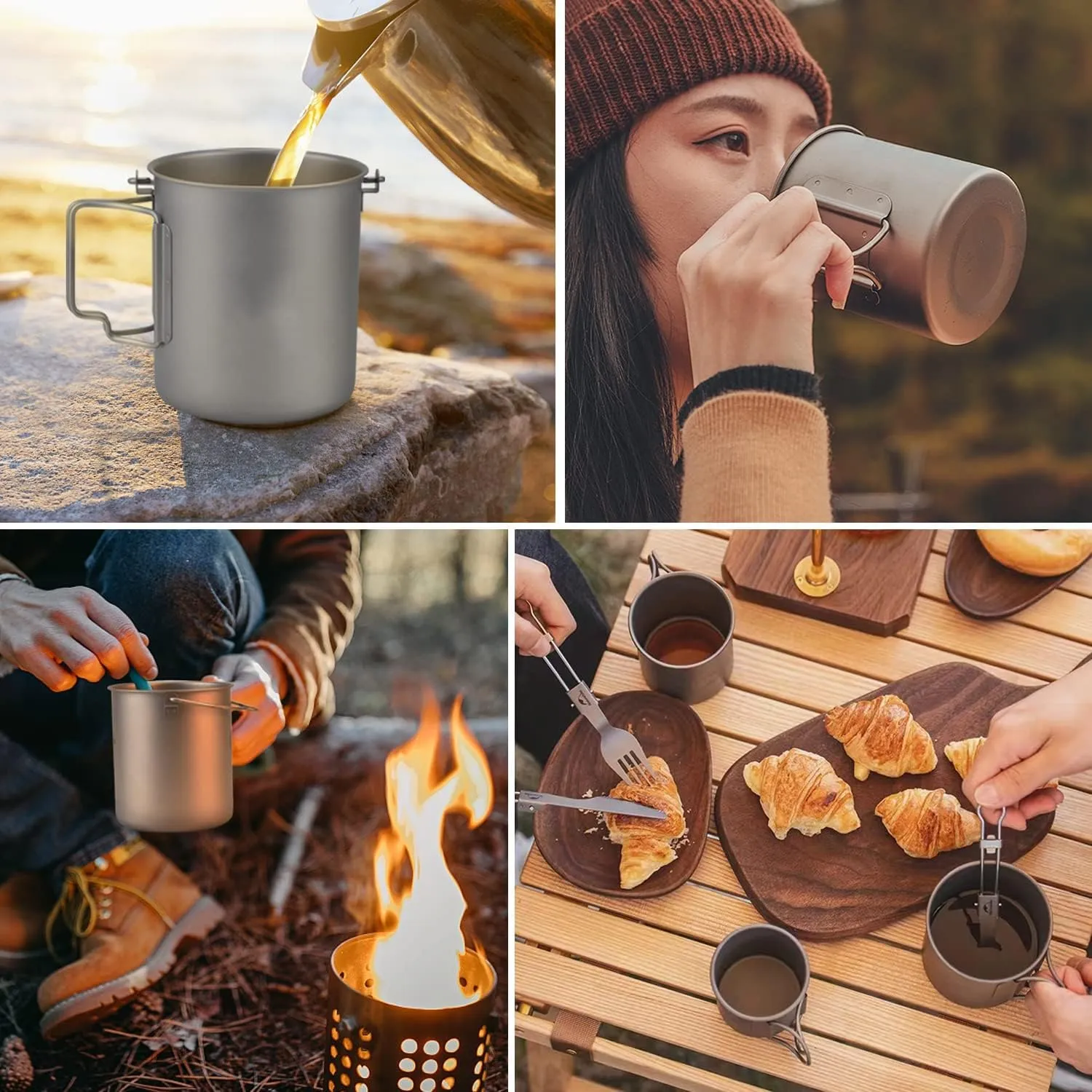 Titanium Pot,Camping Pot,Titanium Cup,Camping Cup,Outdoor Titanium Pot Cup Mug Pots Camping Cup Picnic Water Cup Mug of Coffee Tea with Lid Pot (750ml)