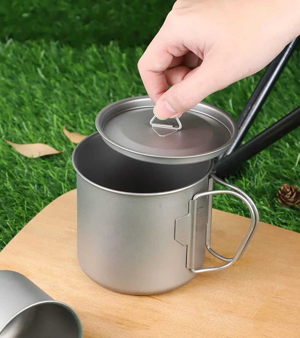 Titanium Pot,Camping Pot,Titanium Cup,Camping Cup,Outdoor Titanium Pot Cup Mug Pots Camping Cup Picnic Water Cup Mug of Coffee Tea with Lid Pot (750ml)