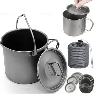 Titanium Pot,Camping Pot,Titanium Cup,Camping Cup,Outdoor Titanium Pot Cup Mug Pots Camping Cup Picnic Water Cup Mug of Coffee Tea with Lid Pot (750ml)