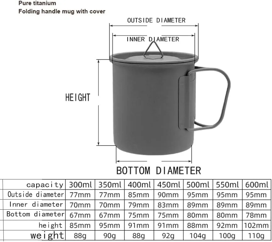 Titanium Pot,Camping Pot,Titanium Cup,Camping Cup,Outdoor Titanium Pot Cup Mug Pots Camping Cup Picnic Water Cup Mug of Coffee Tea with Lid Pot (750ml)