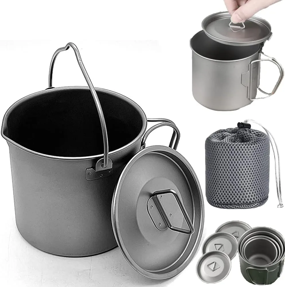 Titanium Pot,Camping Pot,Titanium Cup,Camping Cup,Outdoor Titanium Pot Cup Mug Pots Camping Cup Picnic Water Cup Mug of Coffee Tea with Lid Pot (750ml)