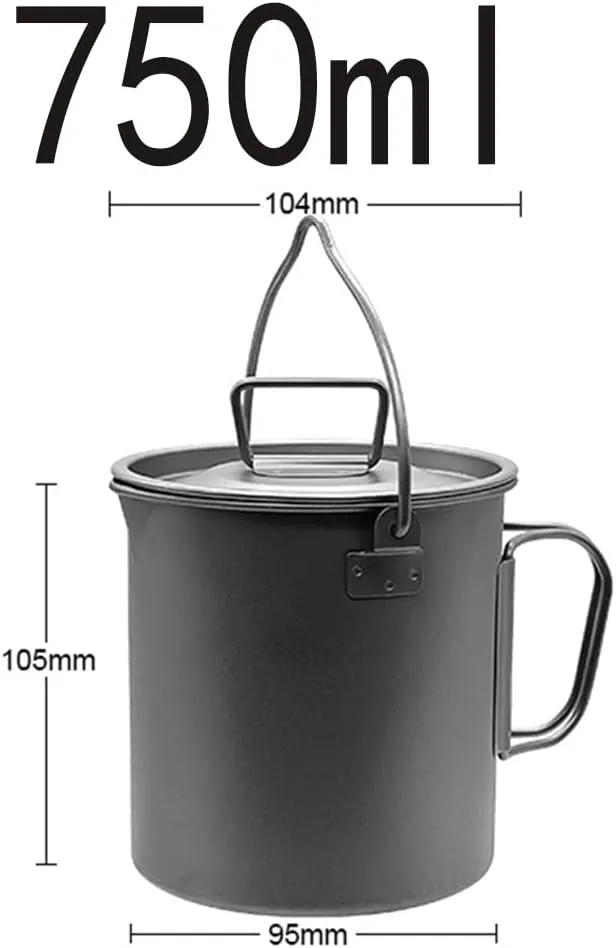 Titanium Pot,Camping Pot,Titanium Cup,Camping Cup,Outdoor Titanium Pot Cup Mug Pots Camping Cup Picnic Water Cup Mug of Coffee Tea with Lid Pot (750ml)