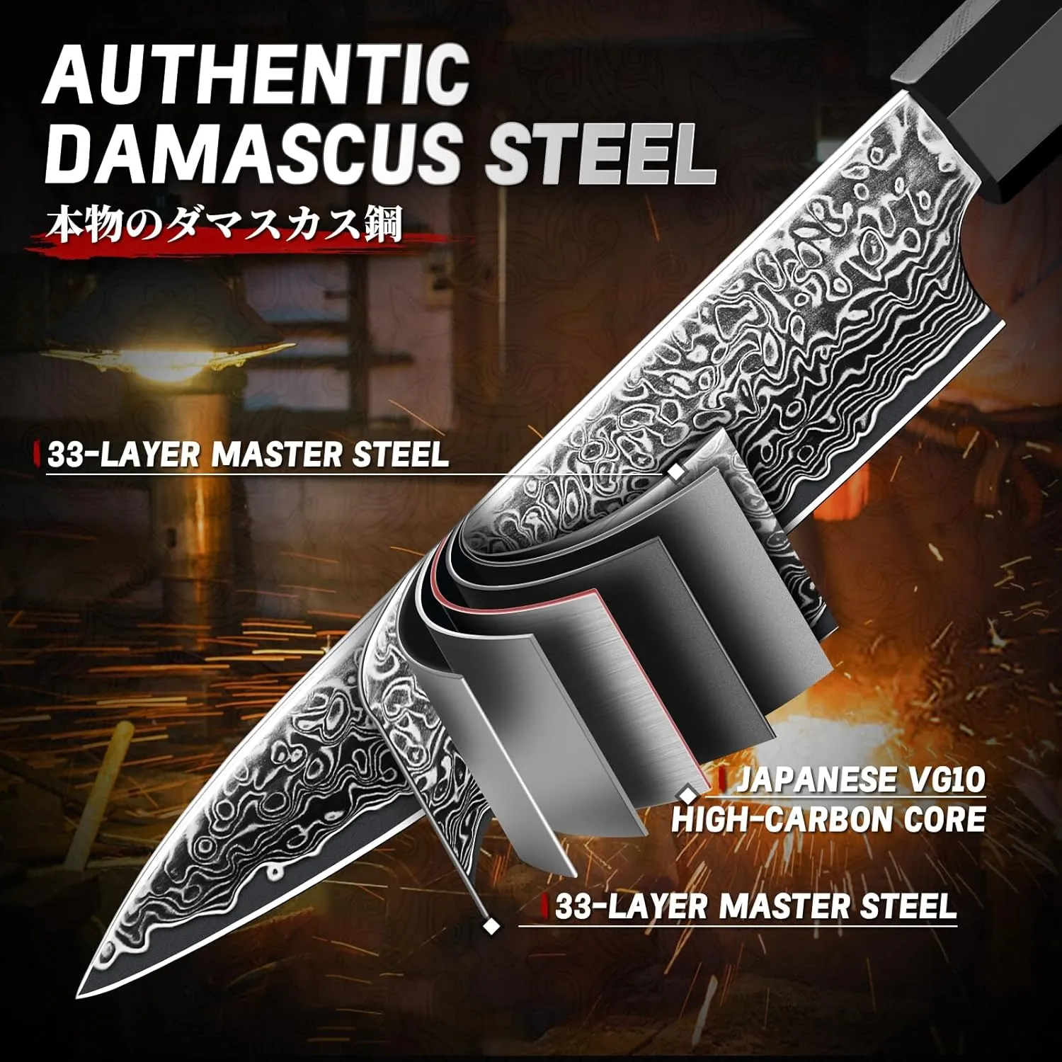 TIVOLI Damascus Utility Knife - VG10 High Carbon Steel, 67-Layer Forged Blade, Razor-Sharp Edge, Carbon Fiber Handle, Perfect for Peeling, Slicing & Trimming - Precision Balance & Gift Box Included