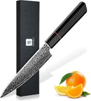 TIVOLI Damascus Utility Knife - VG10 High Carbon Steel, 67-Layer Forged Blade, Razor-Sharp Edge, Carbon Fiber Handle, Perfect for Peeling, Slicing & Trimming - Precision Balance & Gift Box Included