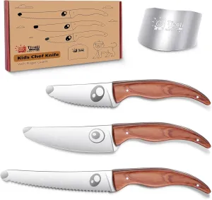 TIVOLI kids knife set for real cooking Kids Kitchen Knives for Cutting 4pcs- Stainless Steel Safety Knives with finger guard for Cutting, Chopping Fruits Veggies, Food-grade Kids Cooking knife