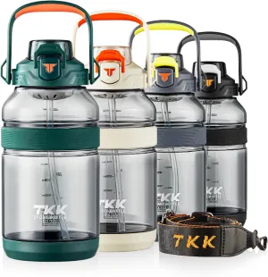 TKK Half Gallon Sport Water Bottle Jug with Straw 2 in 1 Lid Dishwasher Safe BPA Free Leakproof Large Capacity Tritan Plastic Bottle 1/2 Gallon 64oz Water Bottle for Gym Travel Camping Outdoor