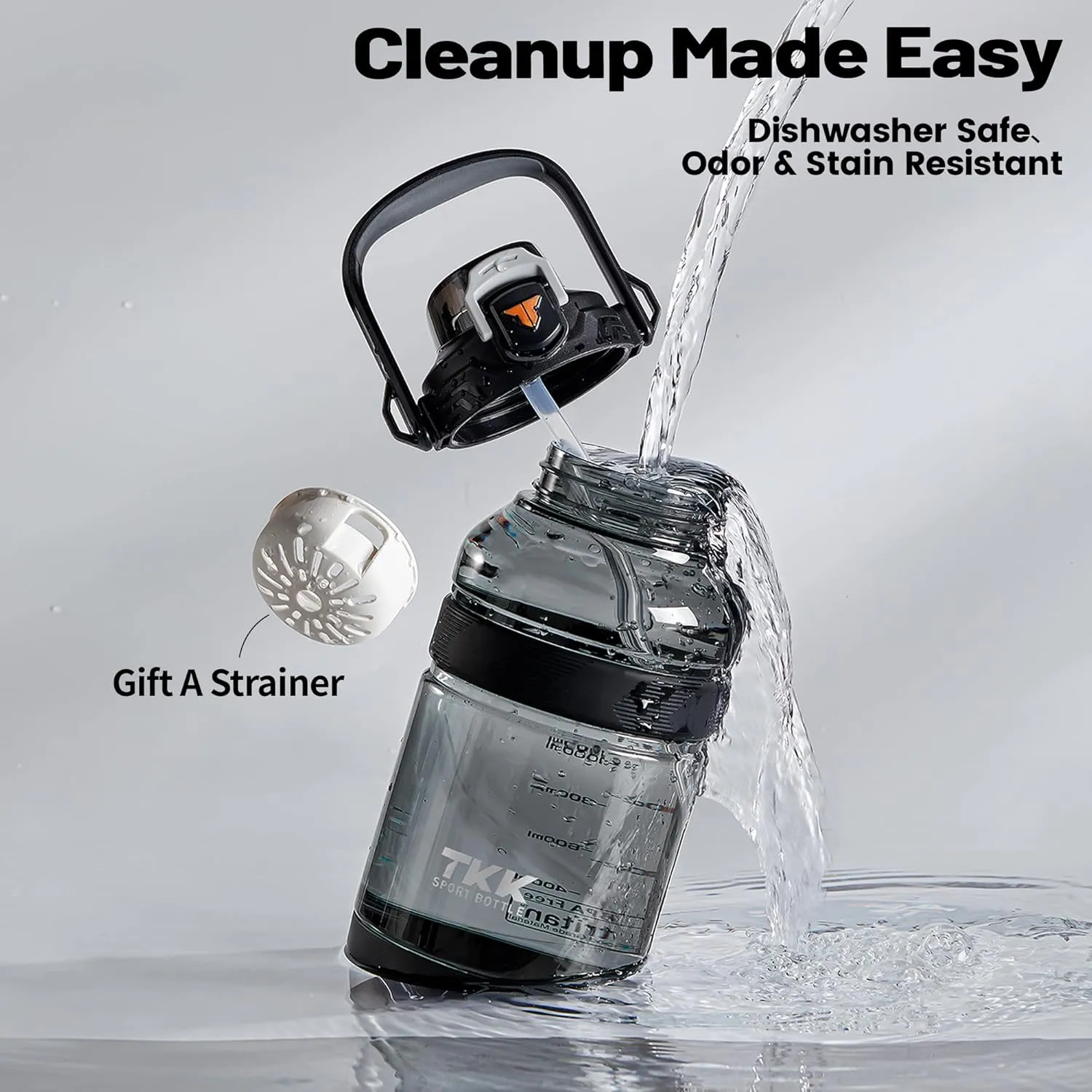 TKK Half Gallon Sport Water Bottle Jug with Straw 2 in 1 Lid Dishwasher Safe BPA Free Leakproof Large Capacity Tritan Plastic Bottle 1/2 Gallon 64oz Water Bottle for Gym Travel Camping Outdoor