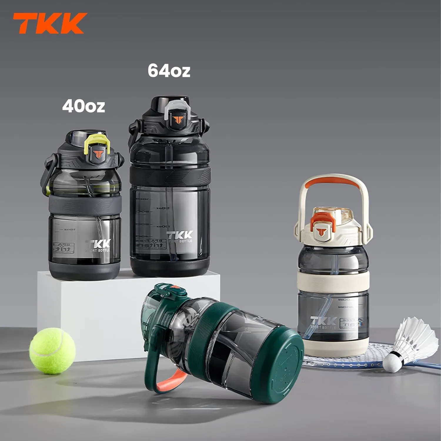 TKK Half Gallon Sport Water Bottle Jug with Straw 2 in 1 Lid Dishwasher Safe BPA Free Leakproof Large Capacity Tritan Plastic Bottle 1/2 Gallon 64oz Water Bottle for Gym Travel Camping Outdoor