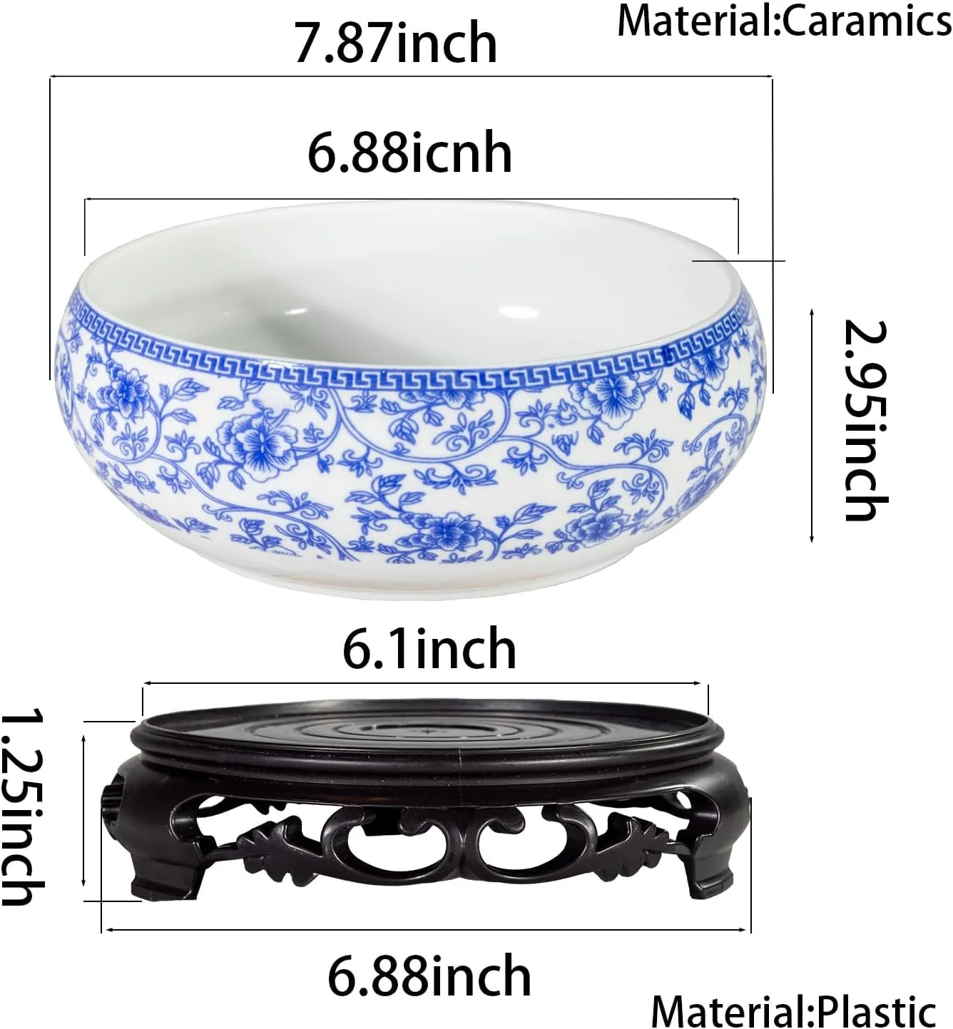 TOIVO Lotus Bowl Planter，White Ceramic Lotus Planter with Plastic Base 7.8”，Lotus Shape Hydroponic Water Lily Flower Pot