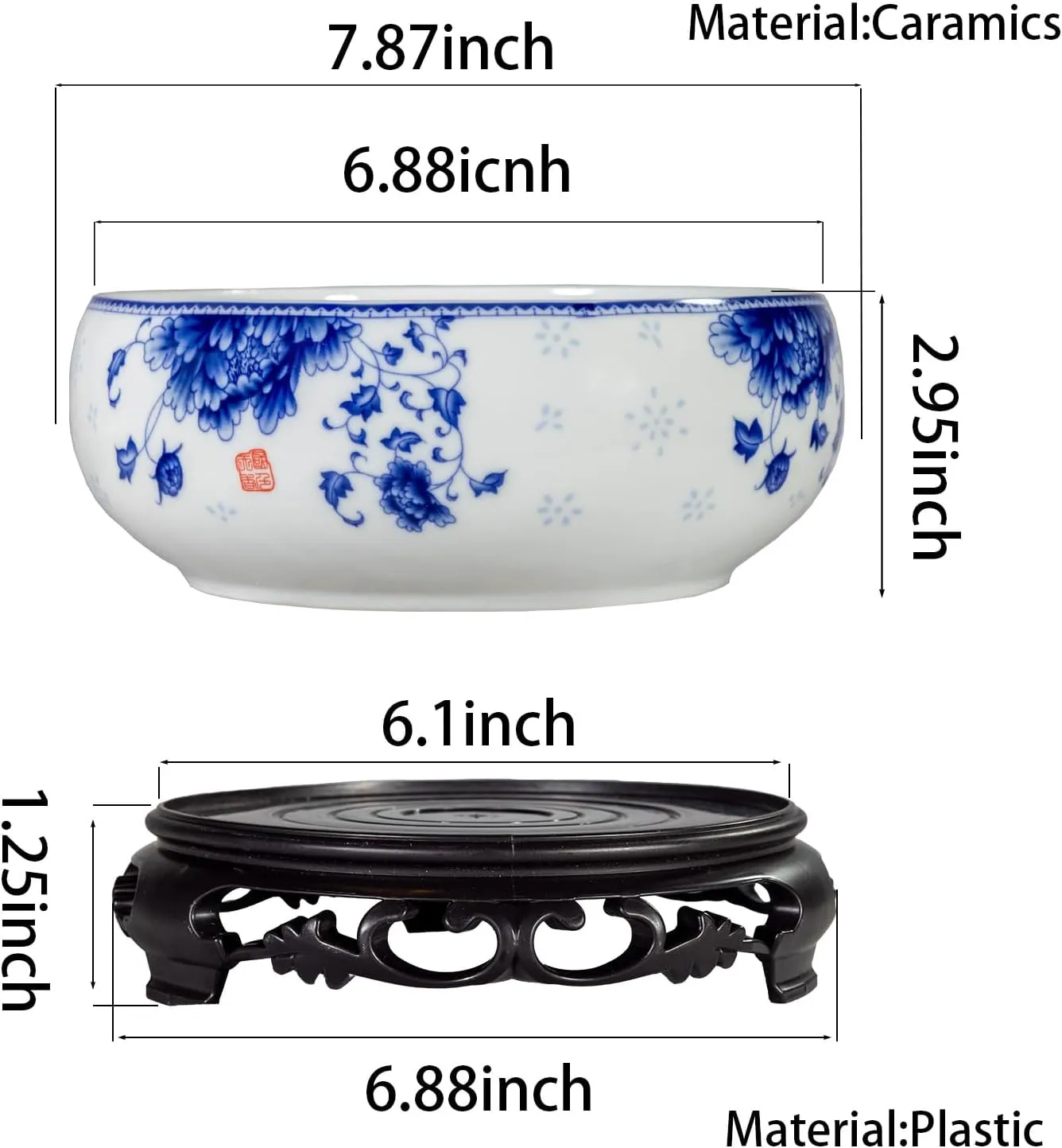 TOIVO Lotus Bowl Planter，White Ceramic Lotus Planter with Plastic Base 7.8”，Lotus Shape Hydroponic Water Lily Flower Pot