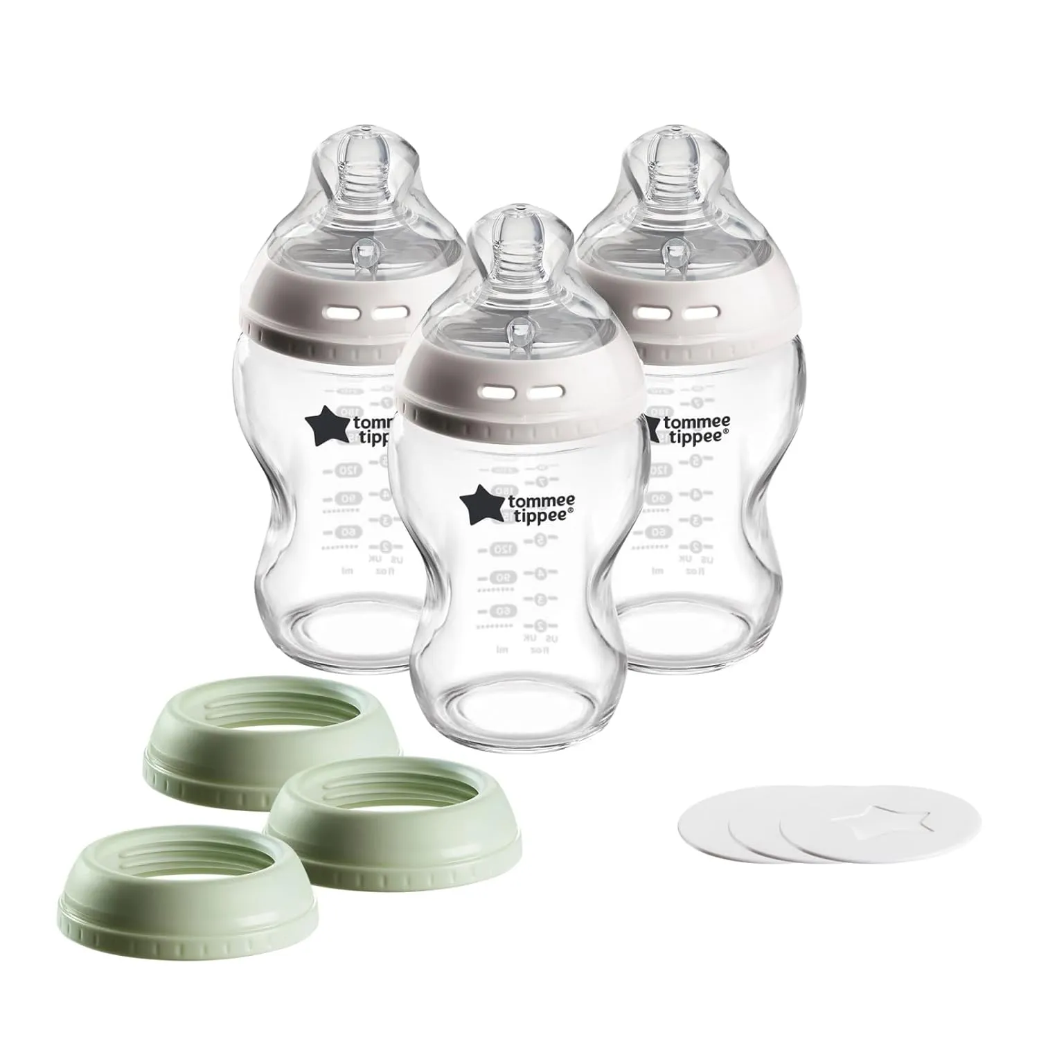 Tommee Tippee Natural Start Glass Baby Bottle, Cup or Jar Set, 9oz, 3-in-1 Set for Babies with Slow Flow Breast-Like Nipple for a Natural Latch and Leak-Proof Travel Food Jar Lids