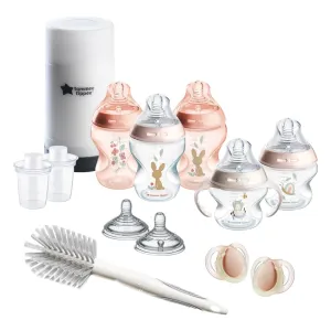 Tommee Tippee Natural Start Ready for Baby BPA Free Bottle 14 Piece Set, 2 x 5oz and 3 x 9oz Anti-Colic Bottles, Slow and Medium Flow Nipples, 0-6 Month Pacifiers, Pink