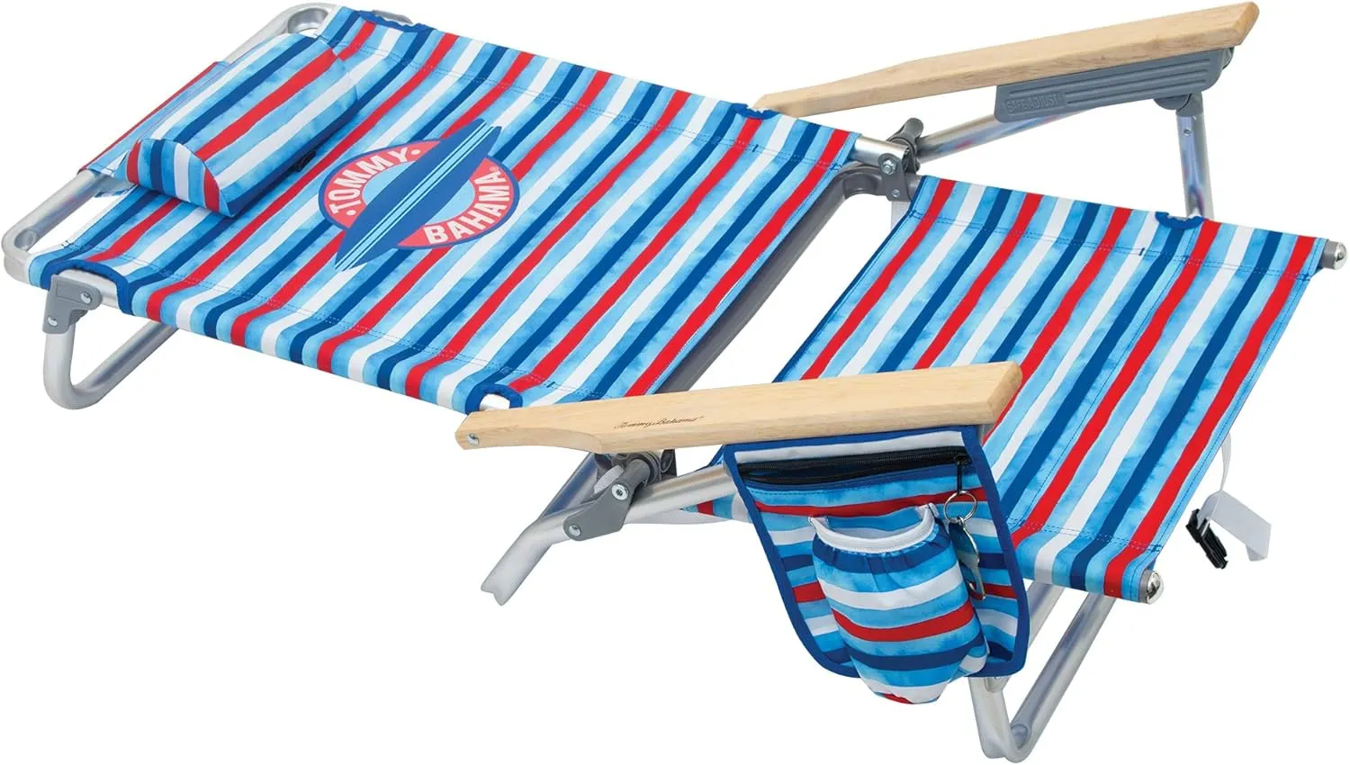 Tommy Bahama 2-Pack 5-Position Classic Lay Flat Backpack Beach Chair with Cooler and Cup Holder, Portable Folding Beach Chair for Tanning, Red/White/Blue