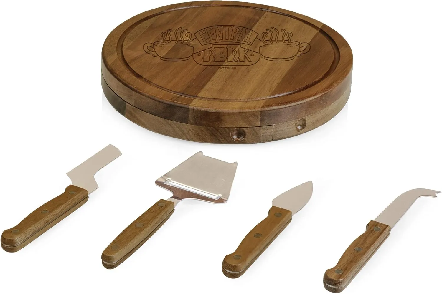 TOSCANA - a Picnic Time brand Circo Cheese Cutting Board & Tools Set, 10.2 x 10.2 x 1.6, Friends Central Perk-Acacia Wood, (855-04-512-023-17)