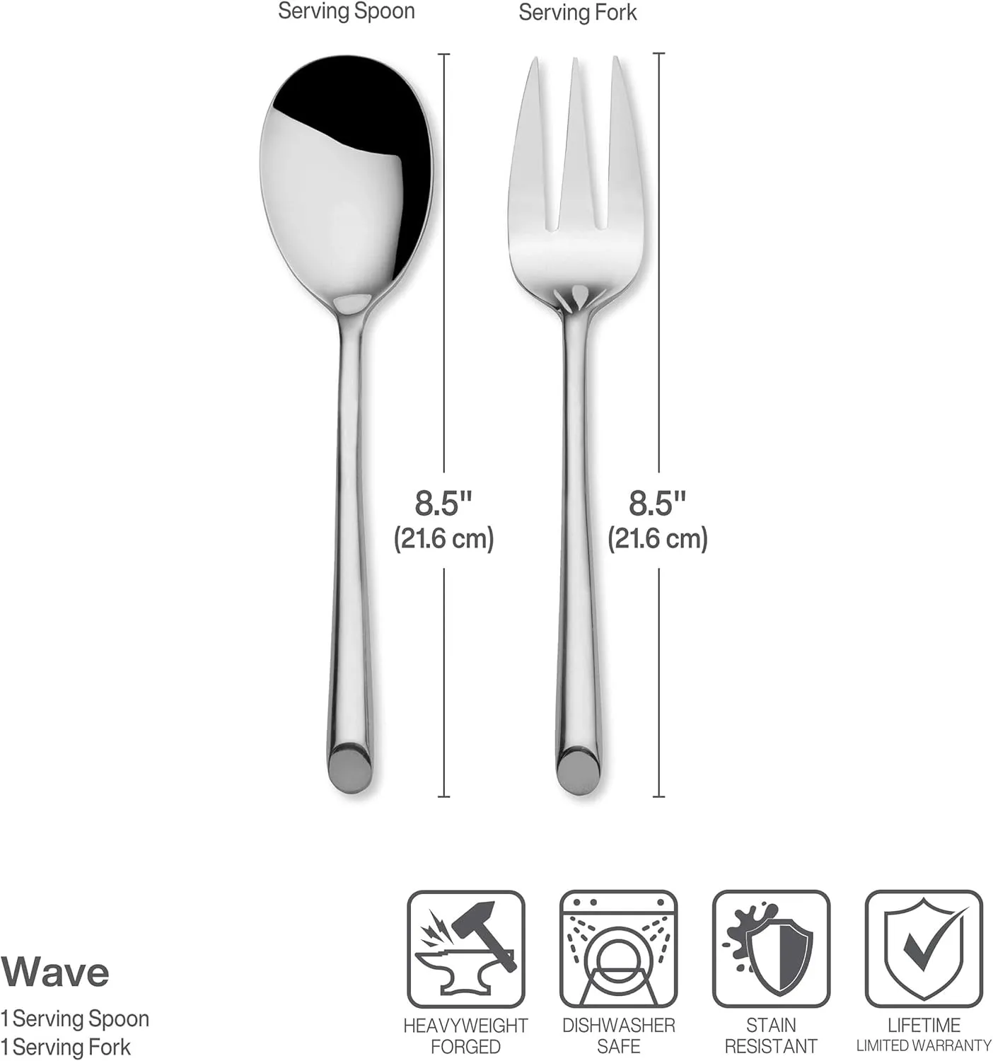 Towle Living 42-Piece Silverware Set, Service for 8, Wave Flatware Cutlery Set - Includes Fork, Knife, Spoon - For Home, Kitchen, and Resturant, Stainless Steel - Dishwasher Safe
