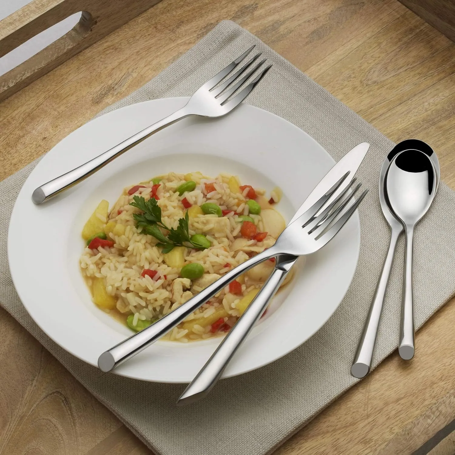Towle Living 42-Piece Silverware Set, Service for 8, Wave Flatware Cutlery Set - Includes Fork, Knife, Spoon - For Home, Kitchen, and Resturant, Stainless Steel - Dishwasher Safe