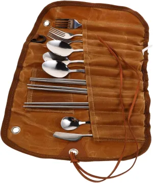 Toyvian 1set Compact Camping Utensil Set Stainless Steel Cutlery with Tool Bag for Easy Access Lightweight Design Ergonomic Comfort for Outdoor Cooking and Picnics