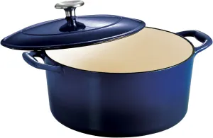 Tramontina Enameled Cast Iron Dutch Oven Pot with Lid, Round 5.5-quart, Blue