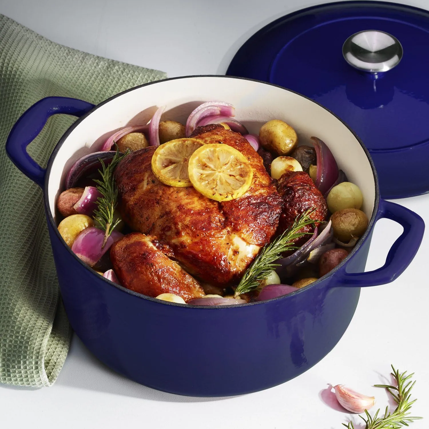 Tramontina Enameled Cast Iron Dutch Oven Pot with Lid, Round 5.5-quart, Blue