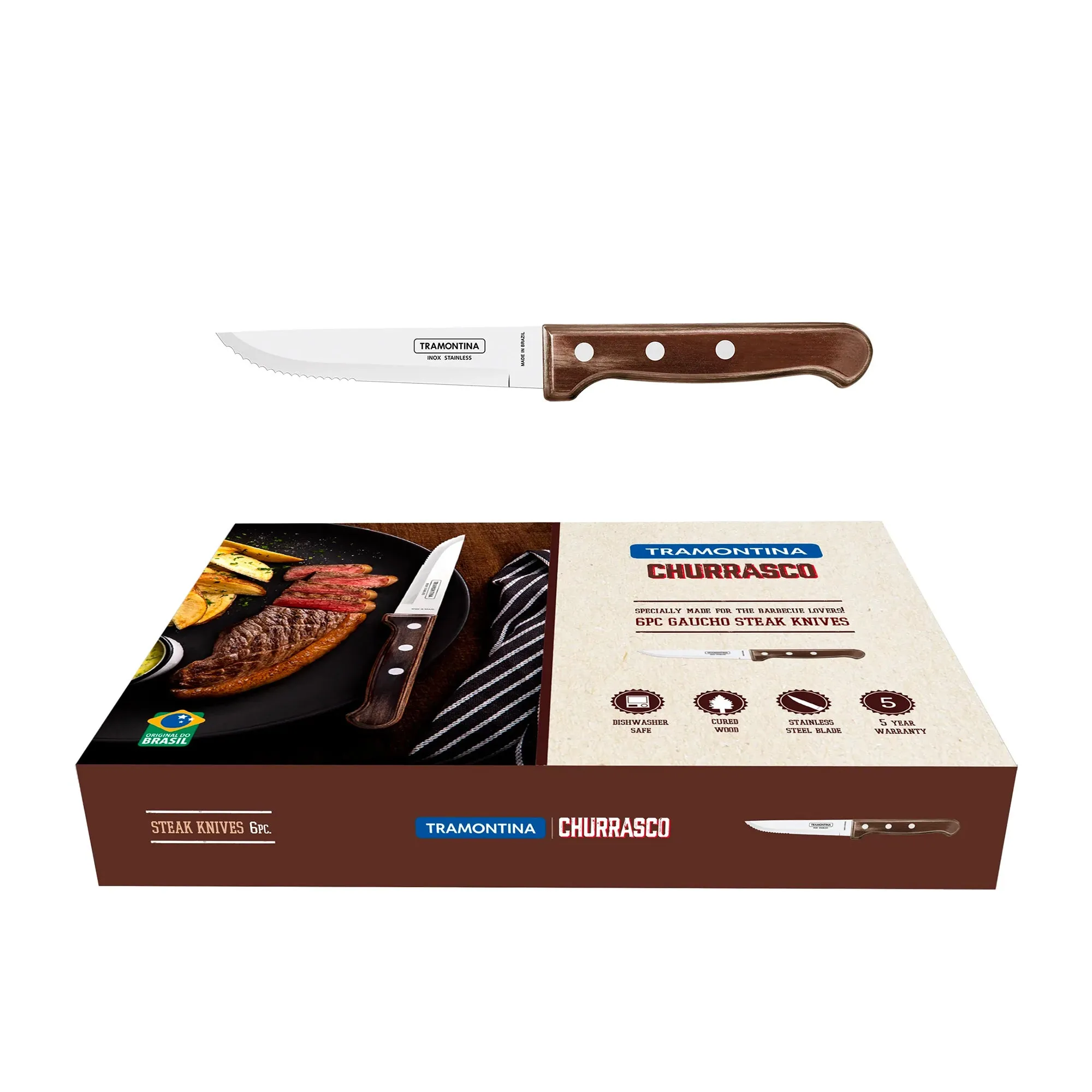 TRAMONTINA - GAUCHO STEAK KNIFE SET OF 6 - BROWN