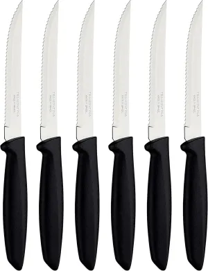 Tramontina Kitchen Knives Set of 6, Serrated Fruit Tomato Cooking Knife, Vegetable Chopper Peeler, Stainless Steel, Multipurpose, Pointed Tip, Black, 23498054