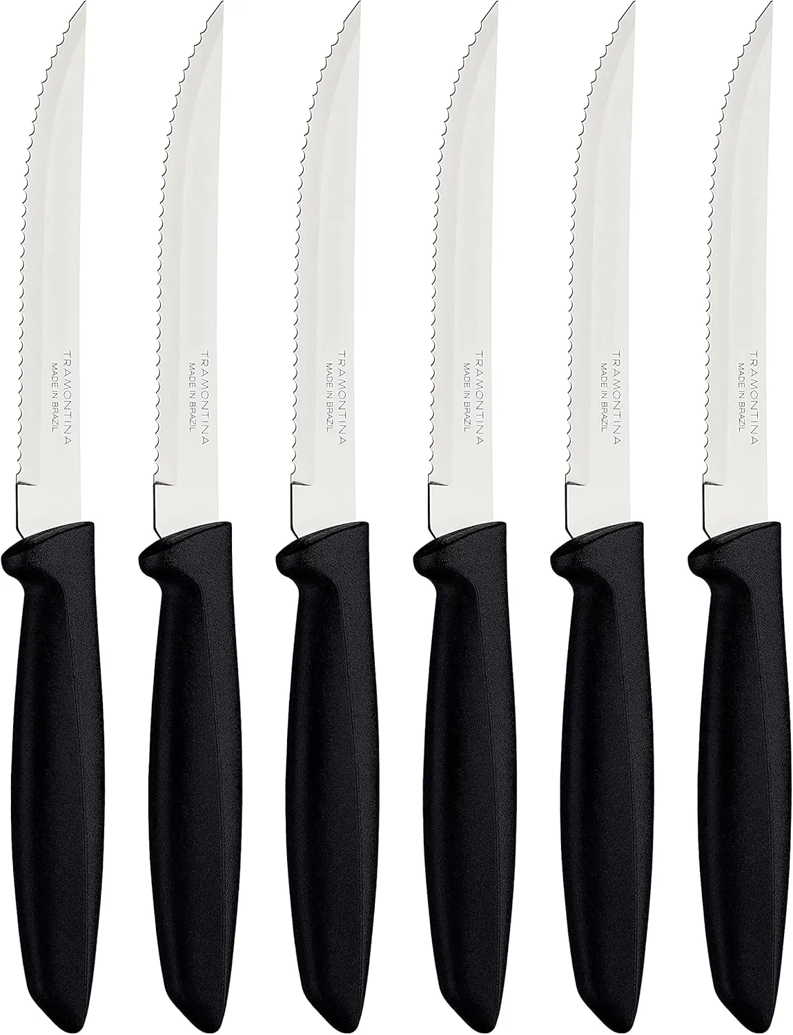 Tramontina Kitchen Knives Set of 6, Serrated Fruit Tomato Cooking Knife, Vegetable Chopper Peeler, Stainless Steel, Multipurpose, Pointed Tip, Black, 23498054