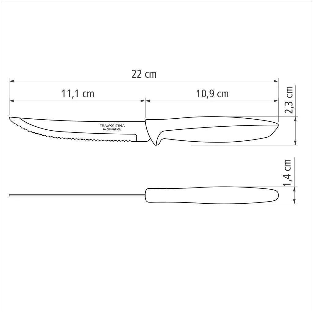 Tramontina Kitchen Knives Set of 6, Serrated Fruit Tomato Cooking Knife, Vegetable Chopper Peeler, Stainless Steel, Multipurpose, Pointed Tip, Black, 23498054