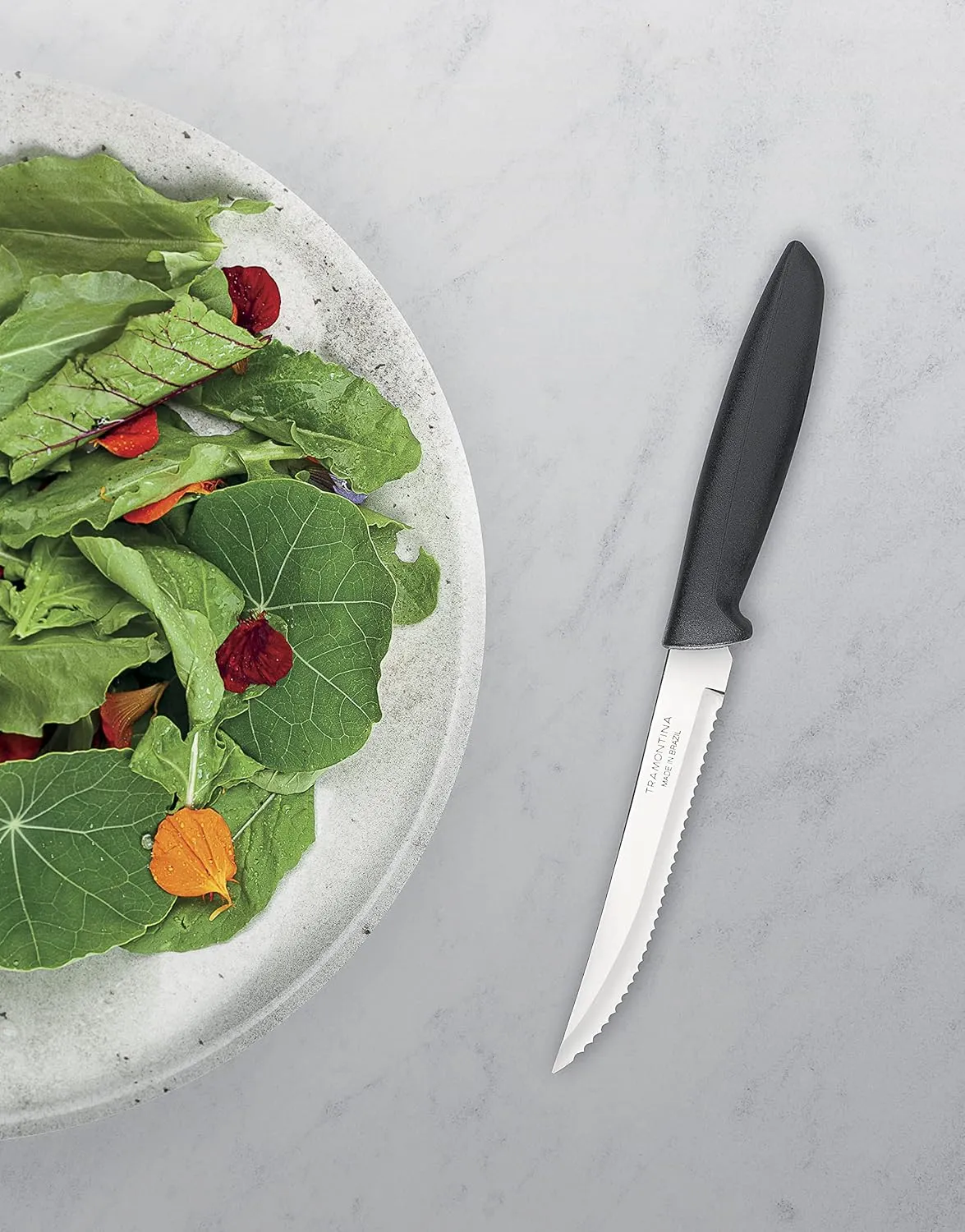 Tramontina Kitchen Knives Set of 6, Serrated Fruit Tomato Cooking Knife, Vegetable Chopper Peeler, Stainless Steel, Multipurpose, Pointed Tip, Black, 23498054