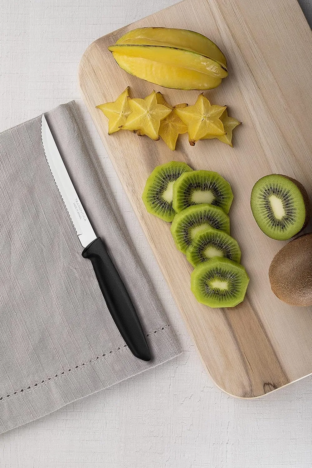 Tramontina Kitchen Knives Set of 6, Serrated Fruit Tomato Cooking Knife, Vegetable Chopper Peeler, Stainless Steel, Multipurpose, Pointed Tip, Black, 23498054
