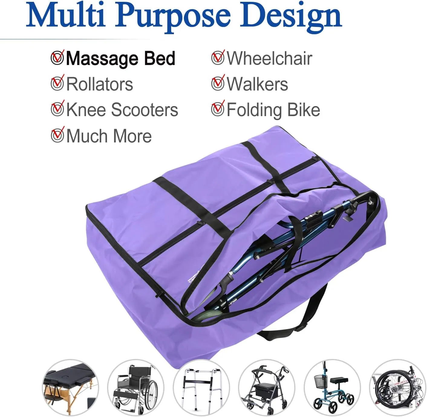 Travel Bag for Massage Bed - Massage Bed Storage Bag - for Travel Bag Folding Walkers Compact Wheelchair Bag Folding Bike Bag Walker Bag Portable (Purple)