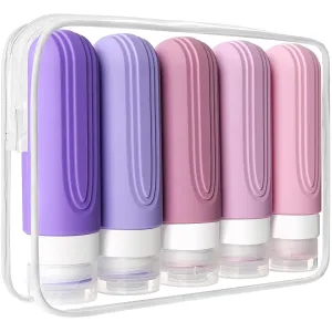 Travel Bottles for Toiletries, 5 Pack TSA Approved Travel Size Containers, 3oz Leak Proof Refillable Travel Accessories for Shampoo Conditioner, BPA Free Travel Bottles with Toiletry Bag