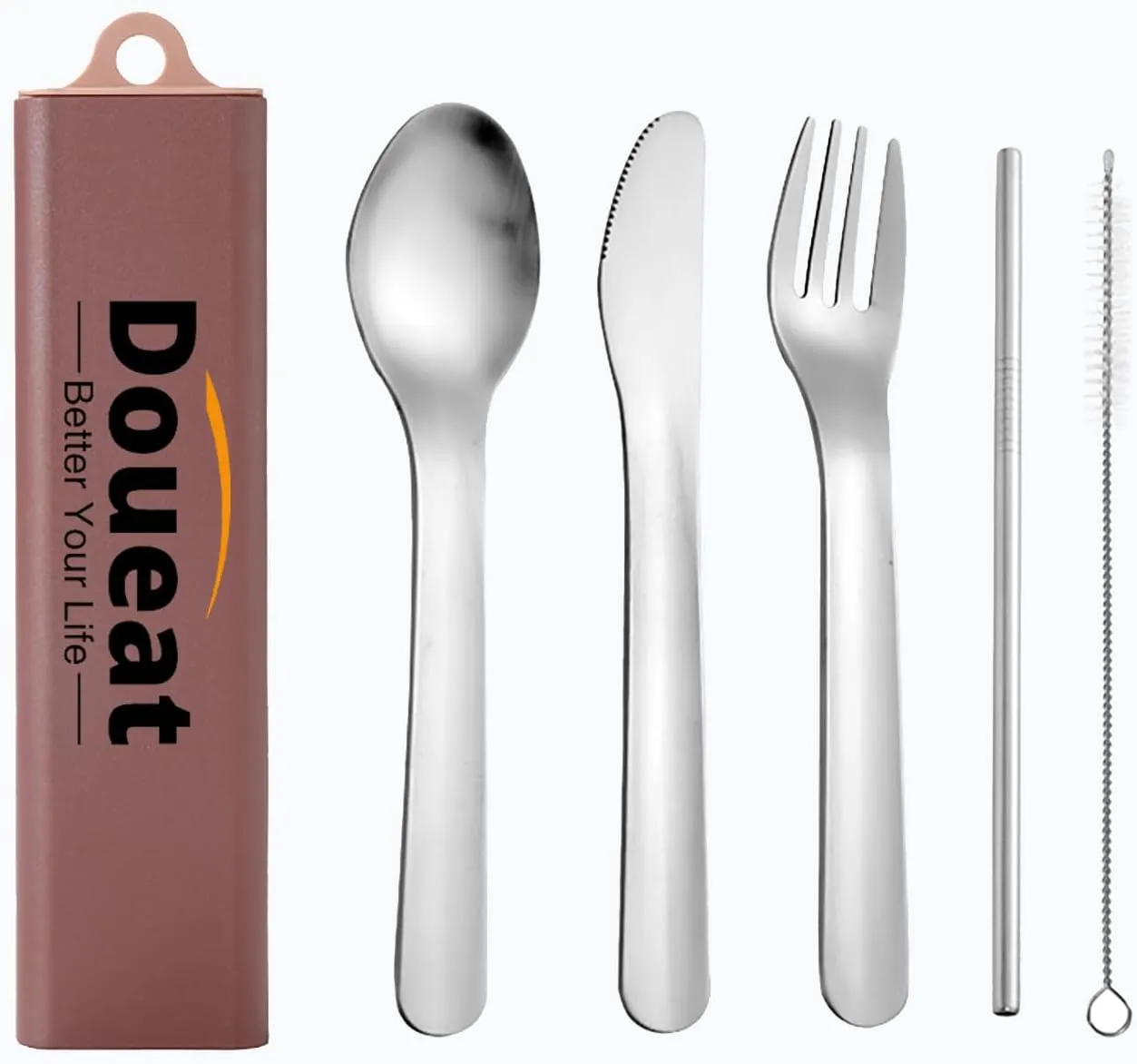 Travel Cutlery Set with Case include Spoon Fork Knife Staw and Staw brush. Portable Utensils for Camping, Travel, Outdoor activities, school, and office - Red