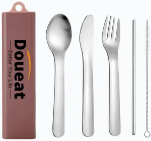 Travel Cutlery Set with Case include Spoon Fork Knife Staw and Staw brush. Portable Utensils for Camping, Travel, Outdoor activities, school, and office - Red